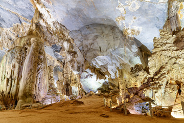 Amazing giant stalagmites inside Phong Nha Cave, Vietnam