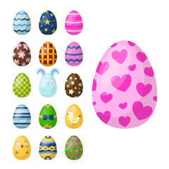 Easter eggs painted with spring pattern multi colored organic food holiday game vector illustration.