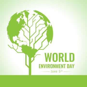 World Environment day banner with green abstract tree and leaf earth world sign vector design