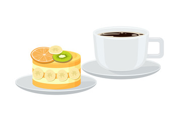 Bright Banner with Cup of Espresso and Tasty Pie