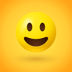 Smiling emoji - happy emoticon on yellow background