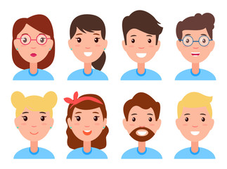 Set of Women and Men Faces, Character Constructor