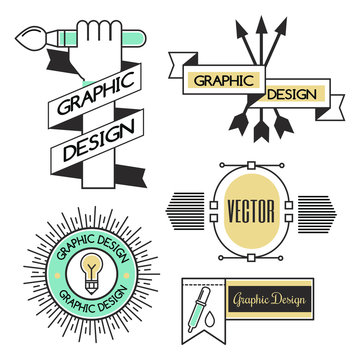 Graphic art design logo company identity decoration collection abstract business shape and technology modern web geometric tag vector illustration.