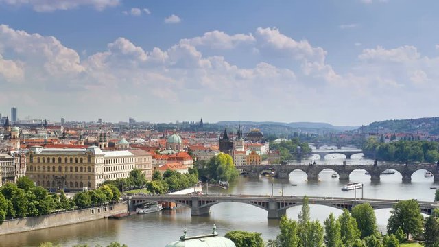 Bridges of Prague including the famous Charles Bridge over the River Vitava  Czech Republic, Europe - T/Lapse