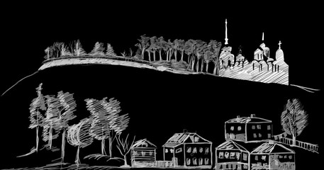 Fototapeta premium Russian old town Vladimir engraving