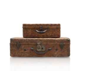 front view Di cut Antique two bags on white background,copy space