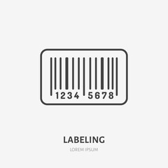 Cargo labeling flat line icon. Barcode tag sign. Thin linear logo for retail services.
