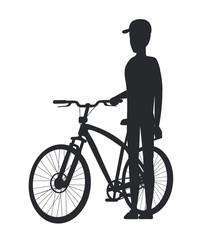 Biking Concept Icon of Male in Cap Standing Bike