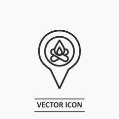 Outline camping location icon illustration,vector pin sign,distance symbol