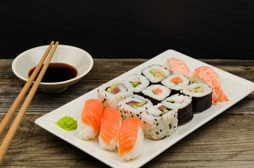 Sushi traditional japanese food. Sushi plate 