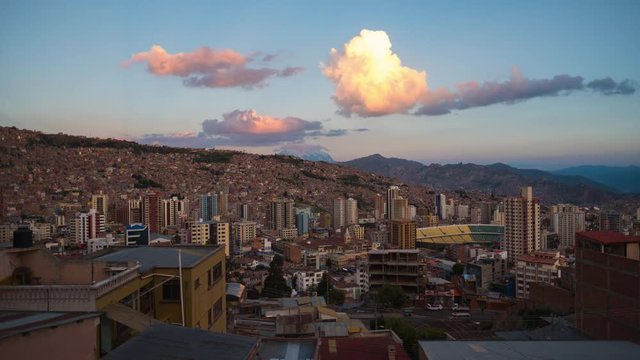 Timelapse of the city of La Paz during sunset, Bolivia