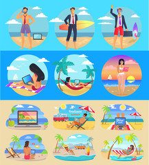 Freelance Summer People Set Vector Illustration