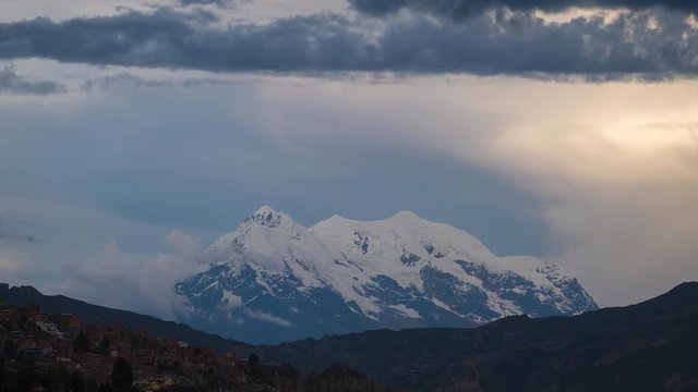 Timelapse of the Mountain Illimani and the city of La Paz, Bolivia. Clip version with more sky