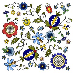 Traditional, modern Polish - Kashubian floral folk decoration vector, wzory kaszubskie, kaszubski wzór, haft