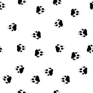 Footprint paws of a wolf. Seamless pattern background. Wild animals design vector illustration.