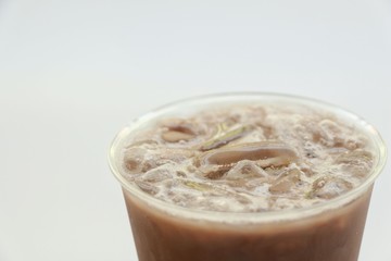 Close up cold cocoa on wood.