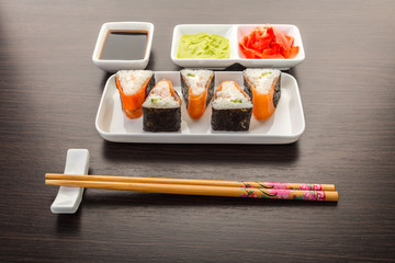 Japanese food, rolls with salmon