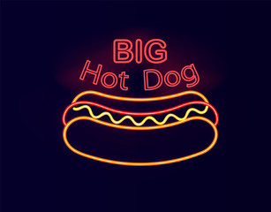 Big Hot Dog Neon Signboard Vector Illustration
