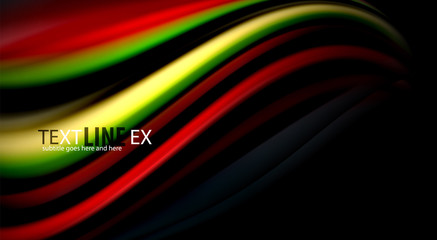 Fluid rainbow colors on black background, vector wave lines and swirls