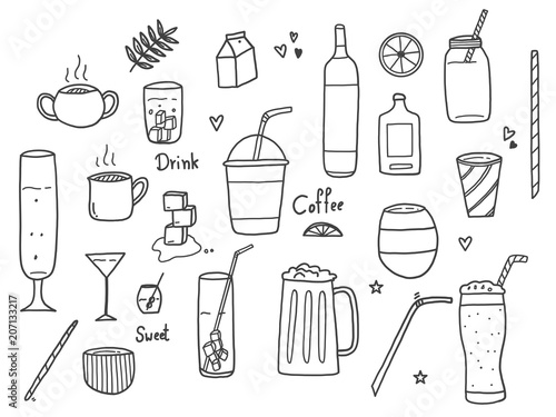 Drink doodle set Stock image and royaltyfree vector files on Fotoliacom Pic 207133217 Doodle drink vector royalty