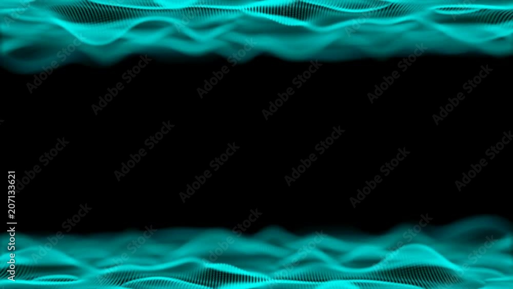 Poster waves of energy move away and float to the center of the screen. depth of field. seamless loop.