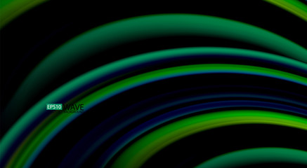 Fluid rainbow colors on black background, vector wave lines and swirls