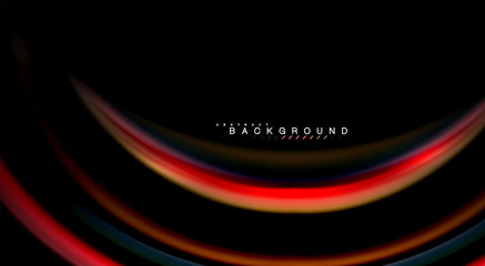 Abstract wave lines fluid rainbow style color stripes on black background. Artistic illustration for presentation, app wallpaper, banner or poster