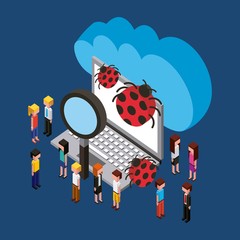 people laptop virus analysis cloud computing isometric vector illustration