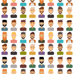 Character expressions bearded man face seamless pattern background avatar and fashion hipster hairstyle head person with mustache vector illustration.