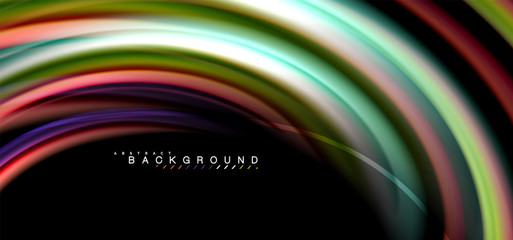 Multicolored wave lines on black background design
