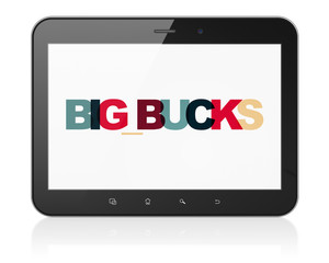 Finance concept: Tablet Computer with Painted multicolor text Big bucks on display, 3D rendering