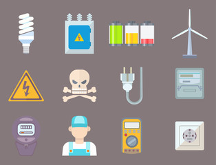 Energy electricity power icons battery vector illustration electrician voltage socket technology.