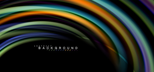 Multicolored wave lines on black background design
