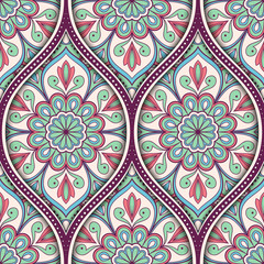Seamless pattern with ethnic mandala ornament. Hand drawn vector illustration