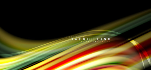 Multicolored wave lines on black background design