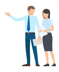 Fototapeta premium Man and Woman with Documents Vector Illustration