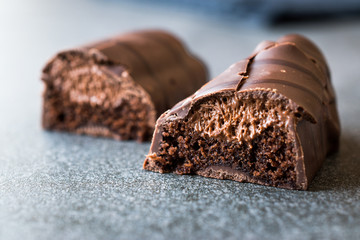 Chocolate Covered Mousse Bar. Half cut