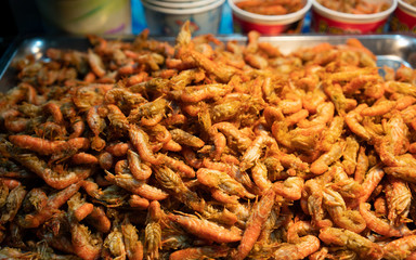 Night Market fried in breadcrumbs shrimps stand Taipei Taiwan