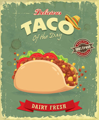 Vintage food poster design with vector Taco.