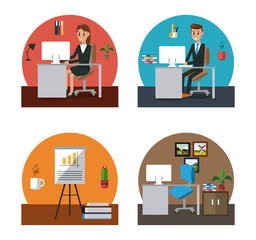 Office interior round symbols isolated vector illustration graphic design