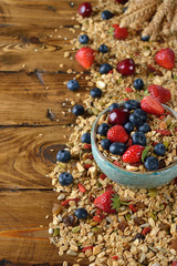 Muesli with strawberries and blueberries