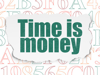 Timeline concept: Painted green text Time is Money on Torn Paper background with  Hexadecimal Code