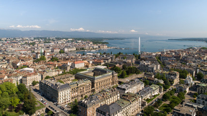 Geneva Switzerland aerial shots of the city and lake