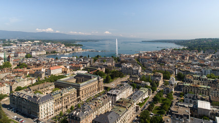 Geneva Switzerland aerial shots of the city and lake