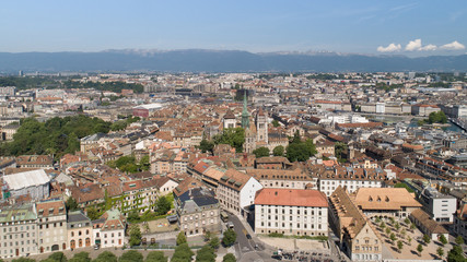 Geneva Switzerland aerial shots of the city and lake