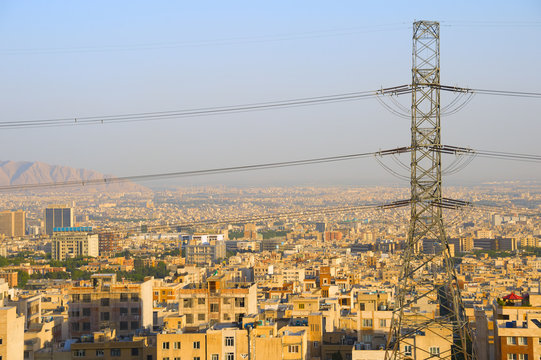 Skyline Tehran Electric Post Iran