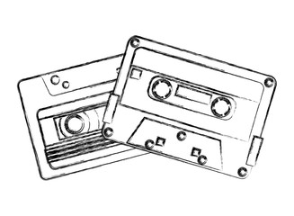 retro vintage cassette tape record music vector illustration sketch