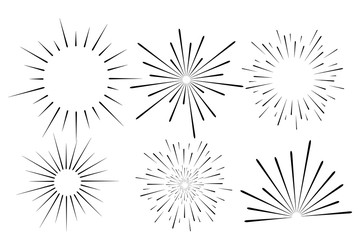 Obraz premium Abstract festive firework shape. Burst light rays. Exploding graphic element. Isolated on white background. Vector