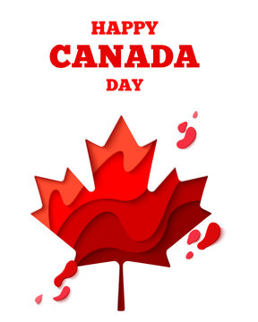 Happy Canada Day vector holiday background with red paper cut canada maple leaf. 1th of July celebration paper craft banner