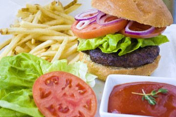 hamburger and fries